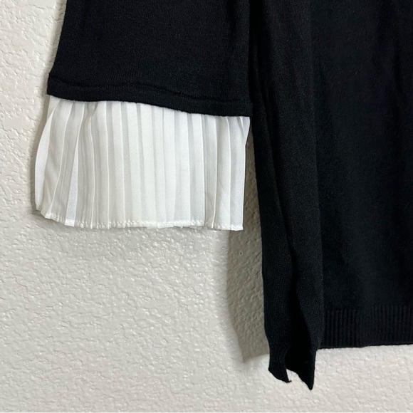 Vila Milano Wool Blend Black Knit Pleated Chiffon Cuffs Sweater, Sz Large - Picture 5 of 11